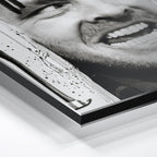 Close-up of the aluminium edge on the Shining Here's Johnny black and white metal print