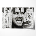 The Shining Here's Johnny 1980 axe scene black and white poster art with REDRUM and splatter, unframed poster preview
