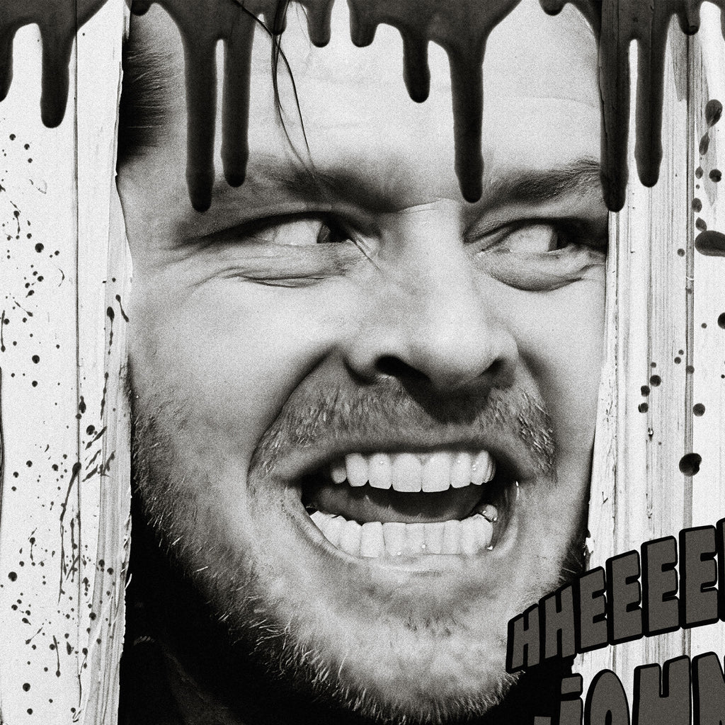 Medium zoom highlighting the high-contrast detail of the Shining Here's Johnny black and white print