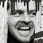Medium zoom highlighting the high-contrast detail of the Shining Here's Johnny black and white print
