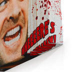 Close-up of the gallery-wrapped canvas edge on the Shining Here's Johnny print
