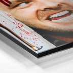 Close-up of the aluminium edge on the Shining Here's Johnny metal print