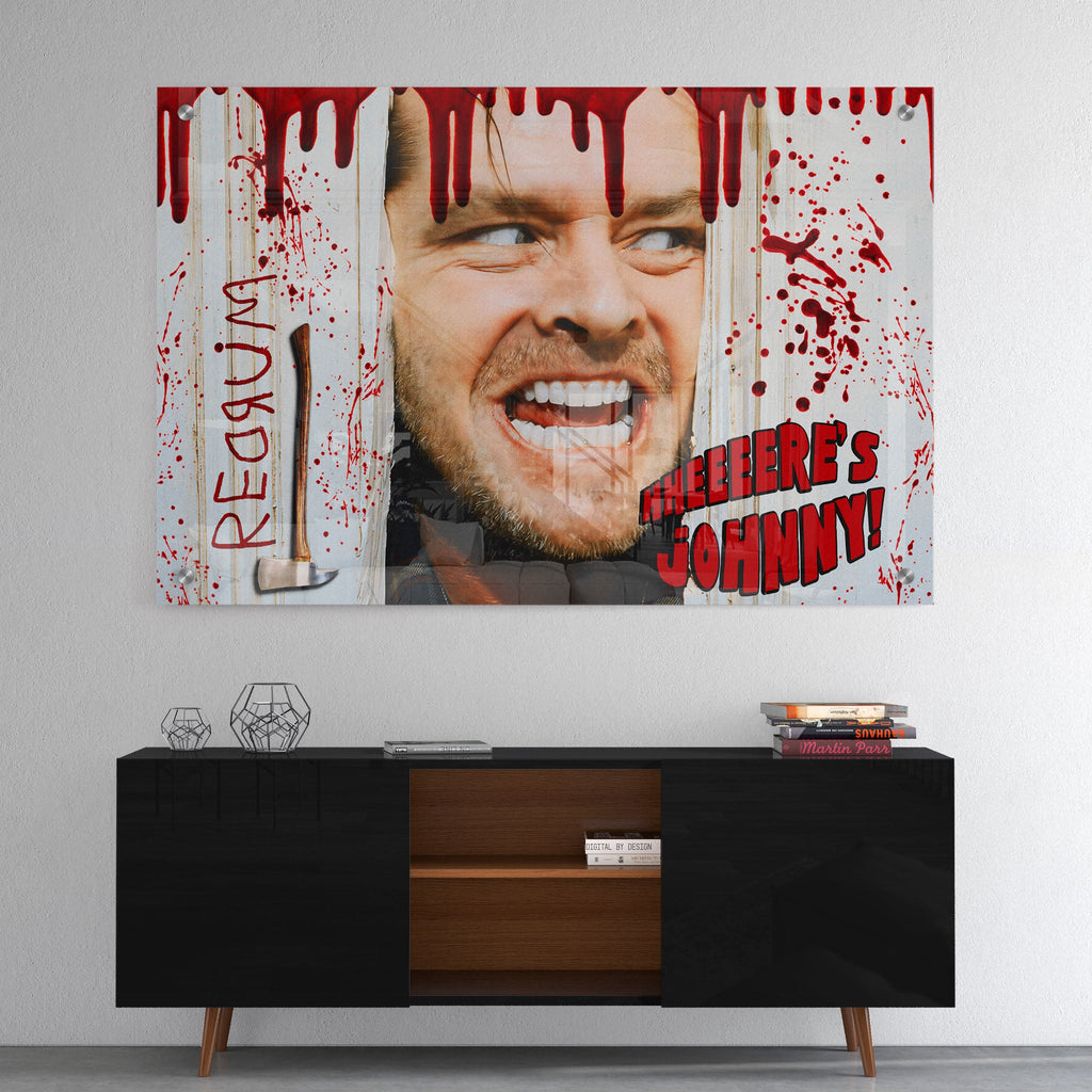 High-gloss acrylic print of the Shining Here's Johnny axe scene poster art