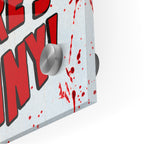 Close-up of the glossy edge and depth of the Shining Here's Johnny acrylic print