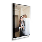 Gallery-wrapped colour canvas of Diane Keaton with her cat displayed on a wall
