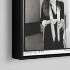 Corner close-up of the black floating frame on the Diane Keaton canvas