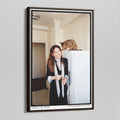 Angled view of the Diane Keaton colour canvas in a dark walnut floating frame