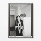 Front display of the Diane Keaton black and white canvas in a dark walnut floating frame