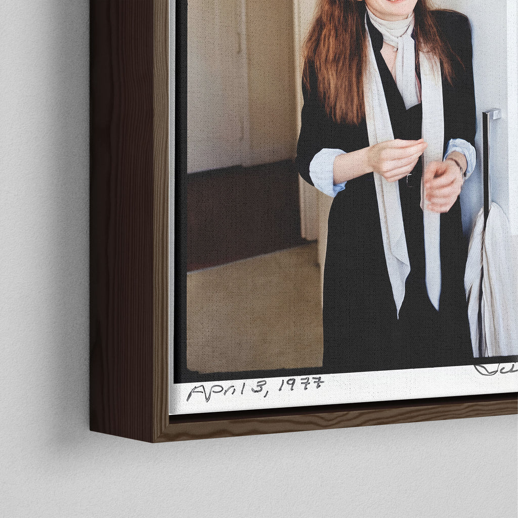 Close-up of the dark walnut floating frame on the Diane Keaton colour canvas