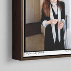Close-up of the dark walnut floating frame on the Diane Keaton colour canvas