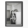 Diane Keaton 1977 San Remo black and white portrait with her cat in a classic black poster frame