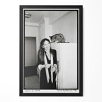 Diane Keaton 1977 San Remo black and white portrait with her cat in a classic black poster frame