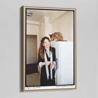 Angled view of the Diane Keaton colour canvas in a natural oak floating frame