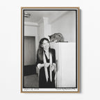 Front display of the Diane Keaton black and white canvas in a natural oak floating frame