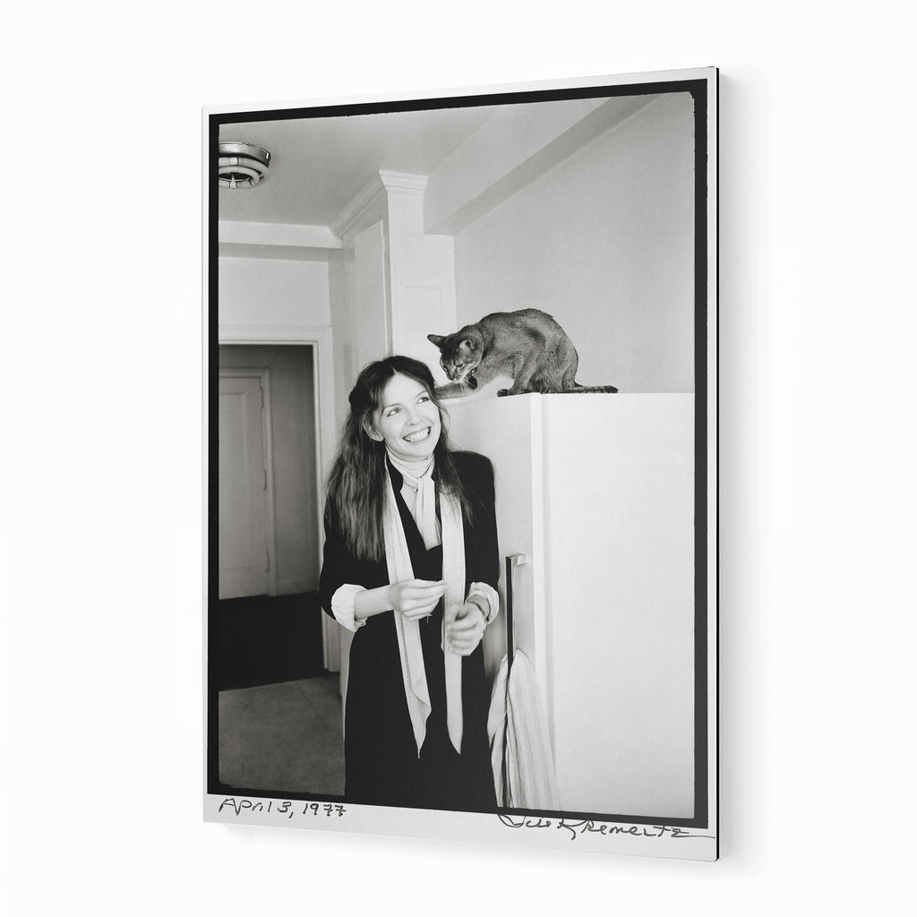 Diane Keaton 1977 black and white metal print displayed on a wall
