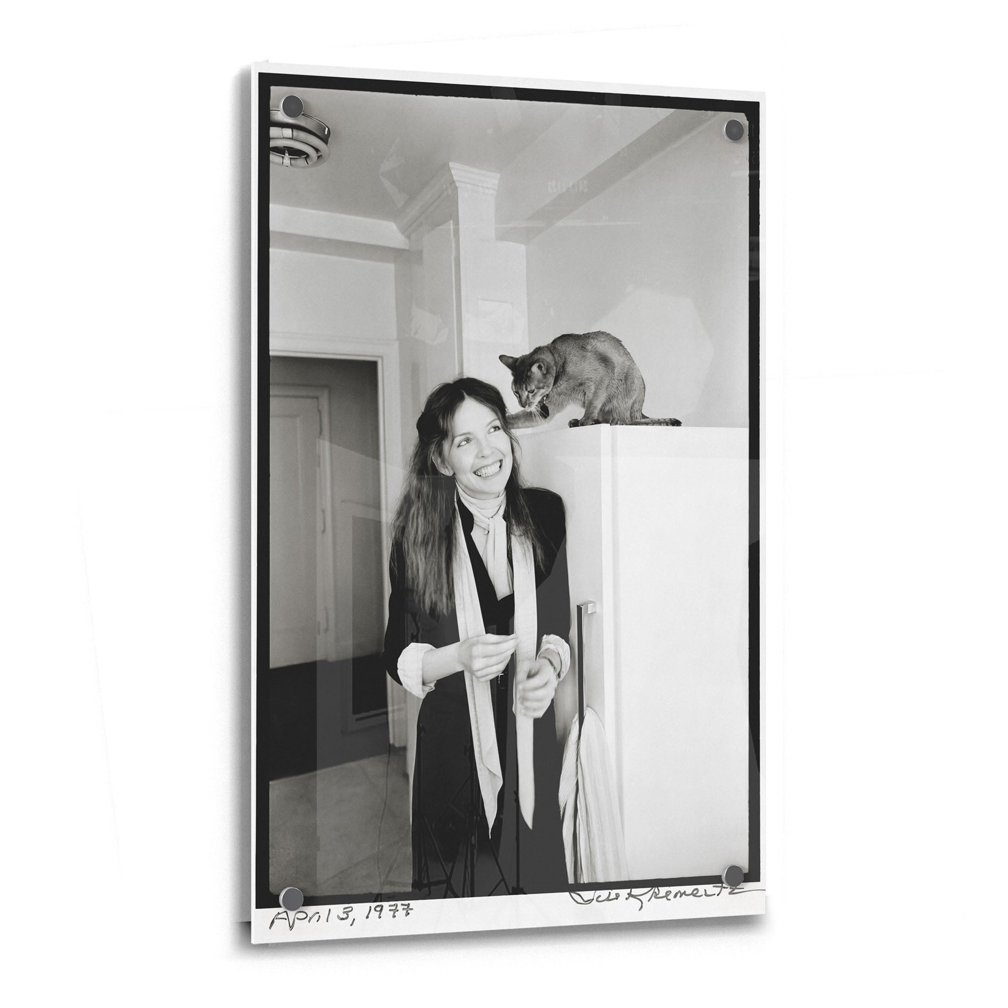 Diane Keaton 1977 black and white acrylic glass print with a glossy finish