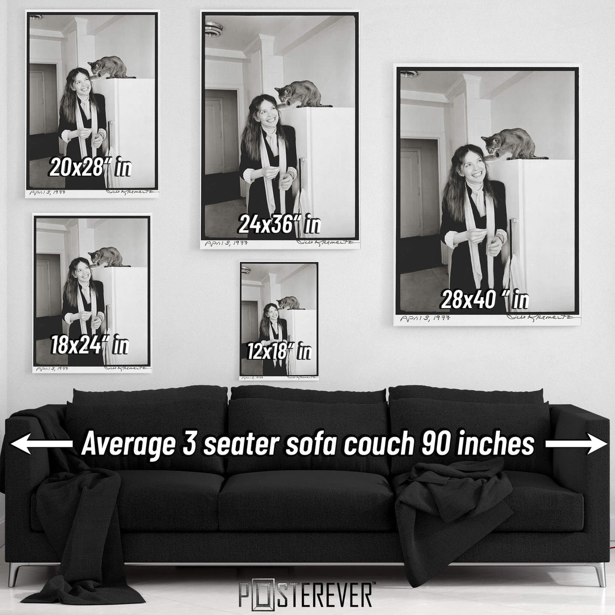 Diane Keaton 'Annie Hall' 1977 San Remo Apartment – Candid Portrait with Cat – Black & White Edition | 70s Style Icon Wall Art Print — size guide