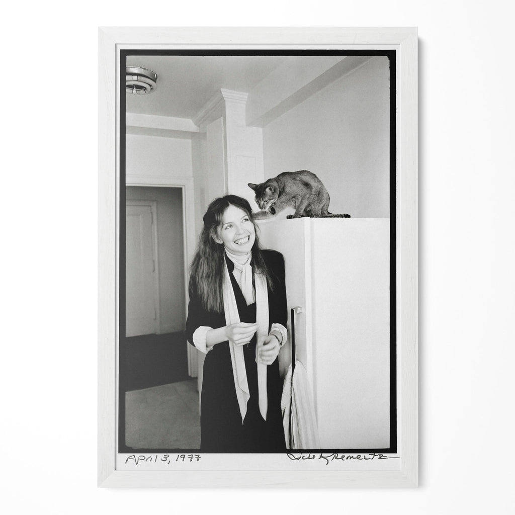 Diane Keaton 1977 San Remo black and white portrait in a classic white poster frame