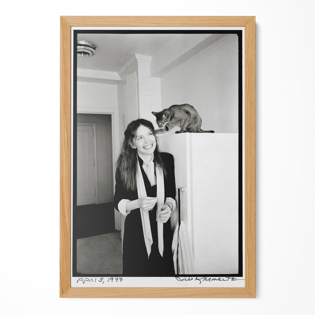 Diane Keaton black and white portrait in a natural oak poster frame