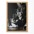 Randy Rhoads black and white portrait in a natural oak poster frame