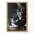 Randy Rhoads black and white portrait in a natural oak poster frame