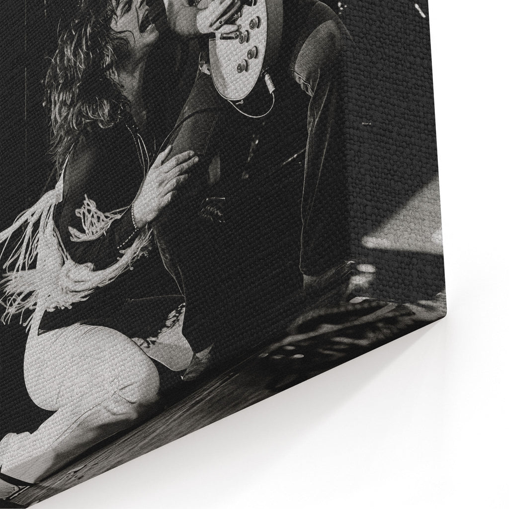 Close-up of the gallery-wrapped canvas edge on the Randy Rhoads black and white print