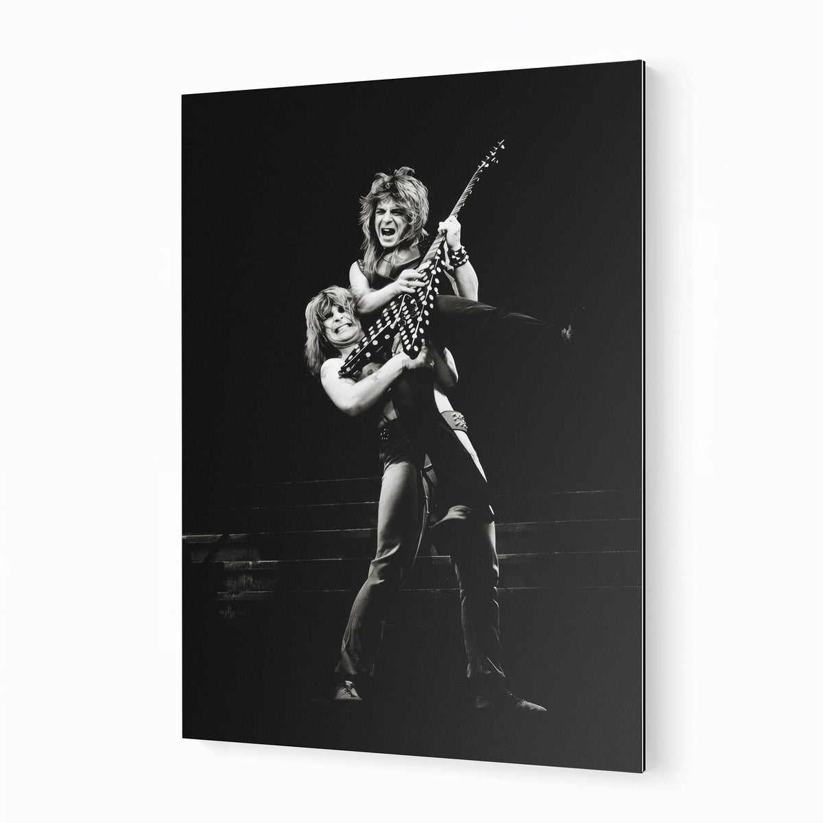 Randy Rhoads 1982 black and white metal print displayed on a wall